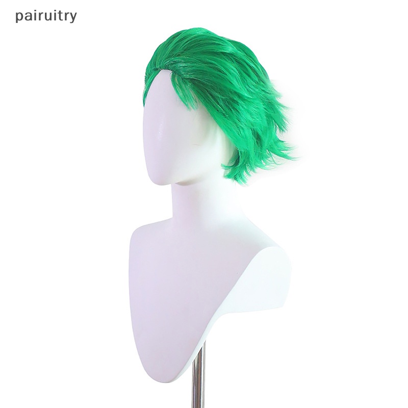 Wig PRT Anime One Piece Licin-Belakang Hijau Lapis Pendek Roronoa Zoro Cosplay Wig PRT