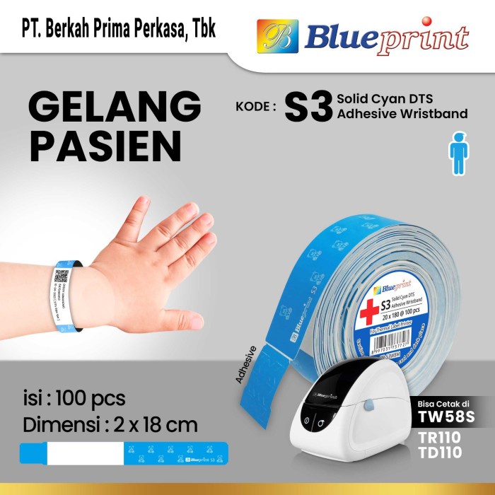 

Direct Thermal Stiker ID Band BLUEPRINT 20x180 mm Gelang Pasien Anak - Cyan Solid