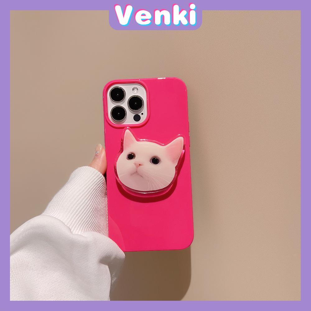 VENKI - Untuk iPhone 14 Pro Max iPhone Case dengan Kucing Lucu Dudukan Lipat Pegangan Bening Pink Glossy TPU Soft Case Tahan Guncangan kompatibel dengan iPhone 13 Pro max 12 Pro Max 11 xr xs 7 8Plus