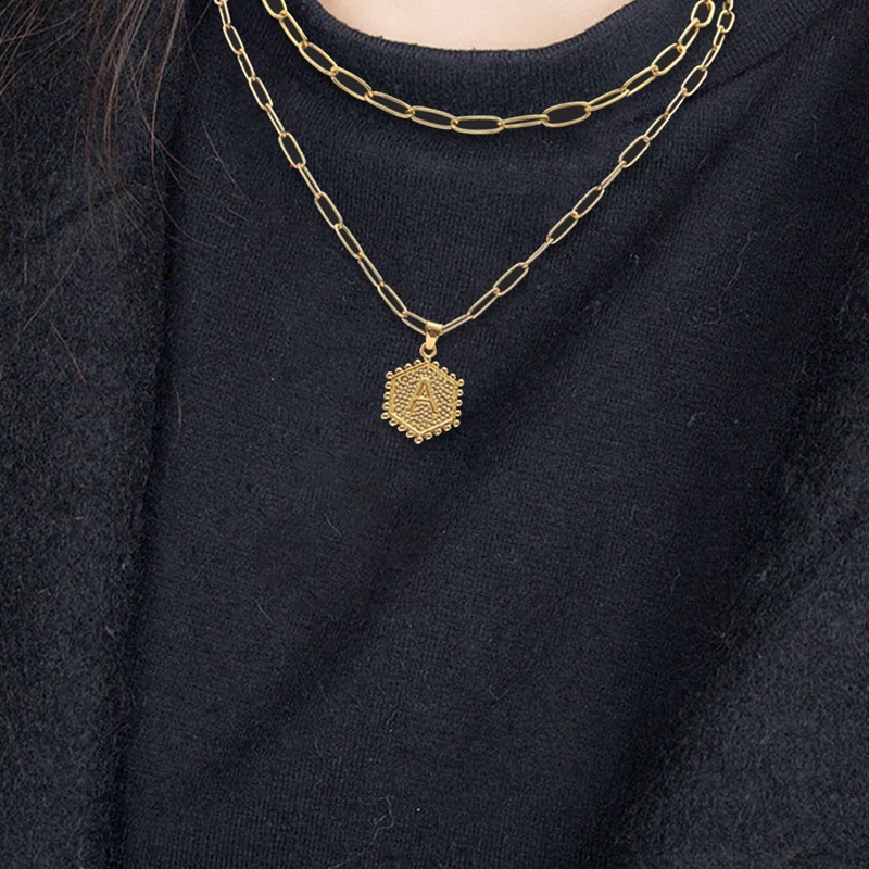 26huruf Double Layer Rantai Klavikula Wanita Huruf Liontin Emas Eropa Dan Amerika Geometris Kalung