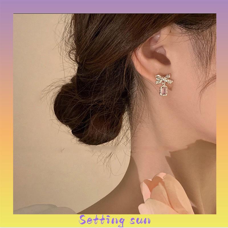 Anting Dasi Kupu-kupu Berlian Zircon Bow Stud Anting Fashion Korea Gaya Untuk Wanita TN