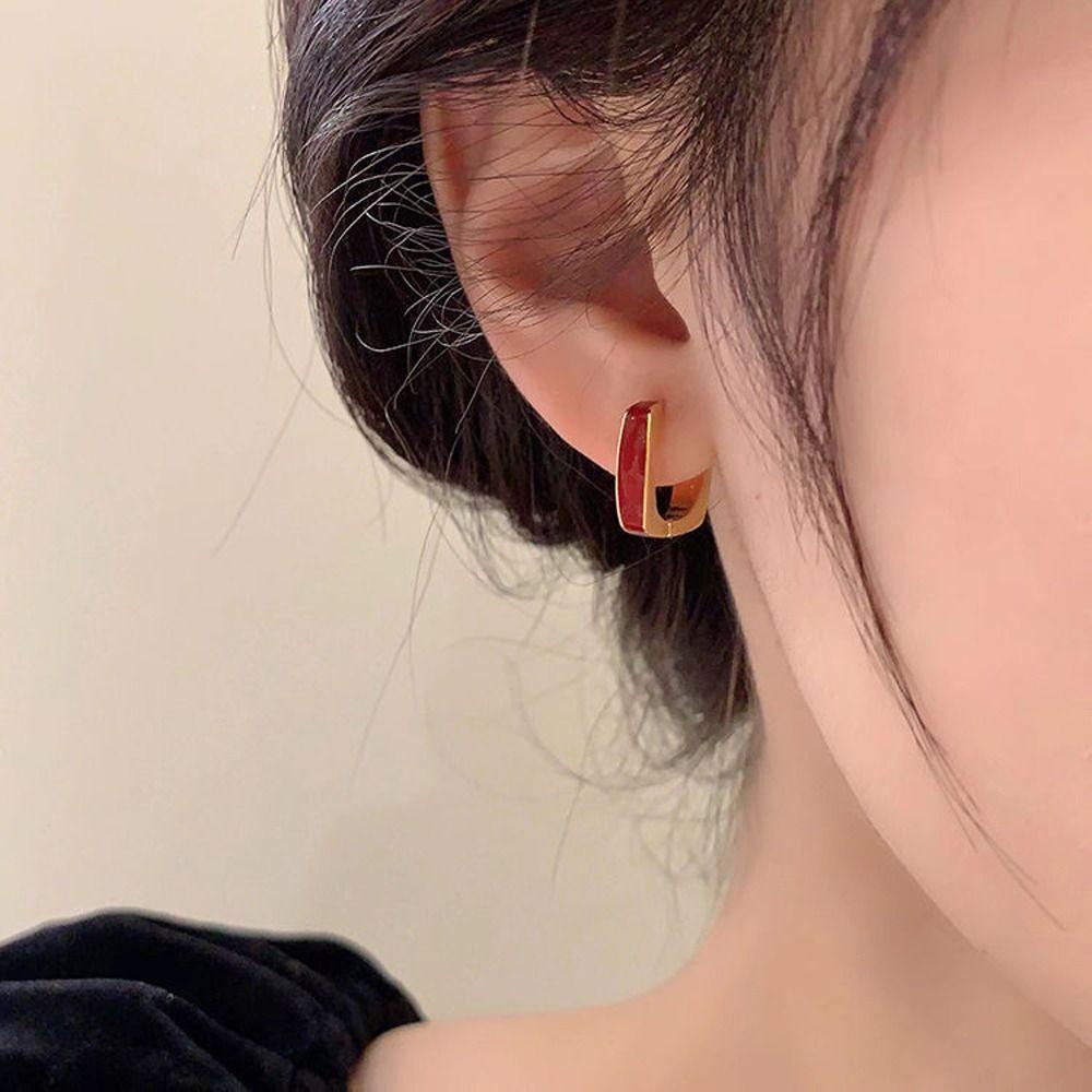 Mxbeauty Anting Hoop Wanita Halus Sederhana Perhiasan Fashion Gadis Hadiah Bentuk Persegi Alloy Gaya Korea Earrings