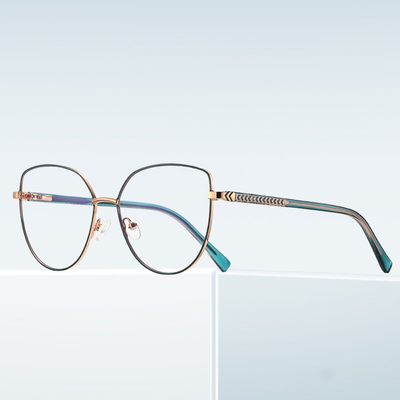 (YUZHU) Western Fashion Optik Kacamata Bingkai Logam CP Mortise Dot Cat Anti Cahaya Biru Eyeglasses