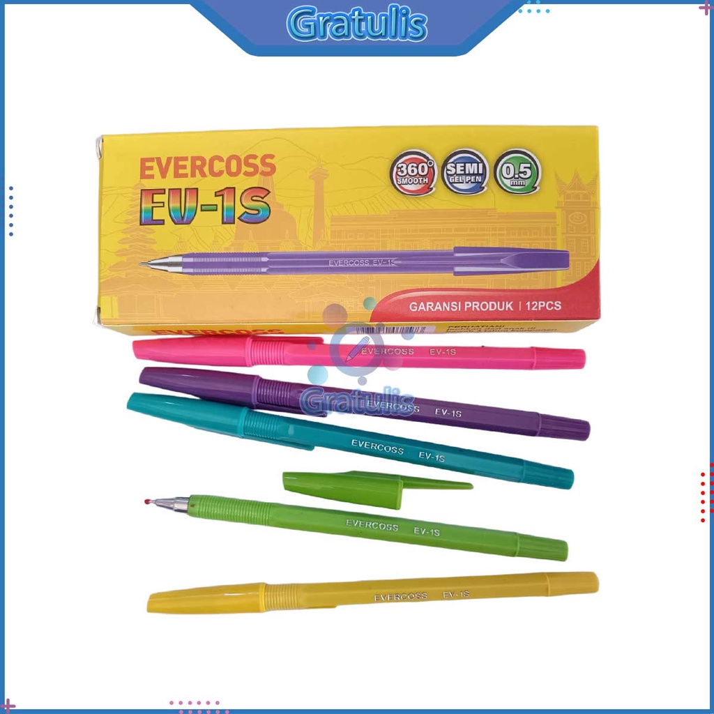 

PULPEN JEL EVERCROSS EV-1S [1 PAK] / ALAT TULIS SEKOLAH / BOLPEN BULPEN BALLPEN GEL PENA 12 PCS CASE WARNA WARNI