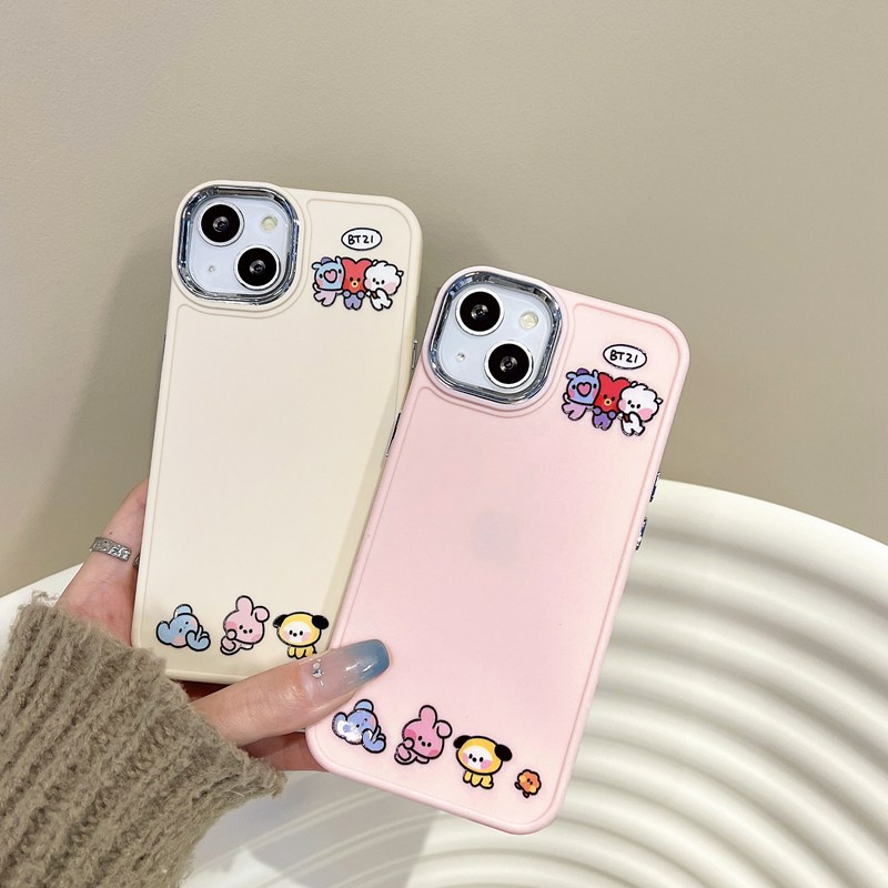 All New Electroplated Camera Skin Silicone Soft Case IPhone 11 12 13 14 Pro Max Women's Fashion Gift Cute Cartoon Phone Case The BT Pink White