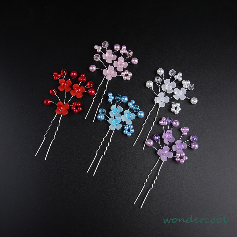 Hairpin Hairpiece Aksesoris Hiasan Rambut Pesta Set Mutiara Bunga-Won