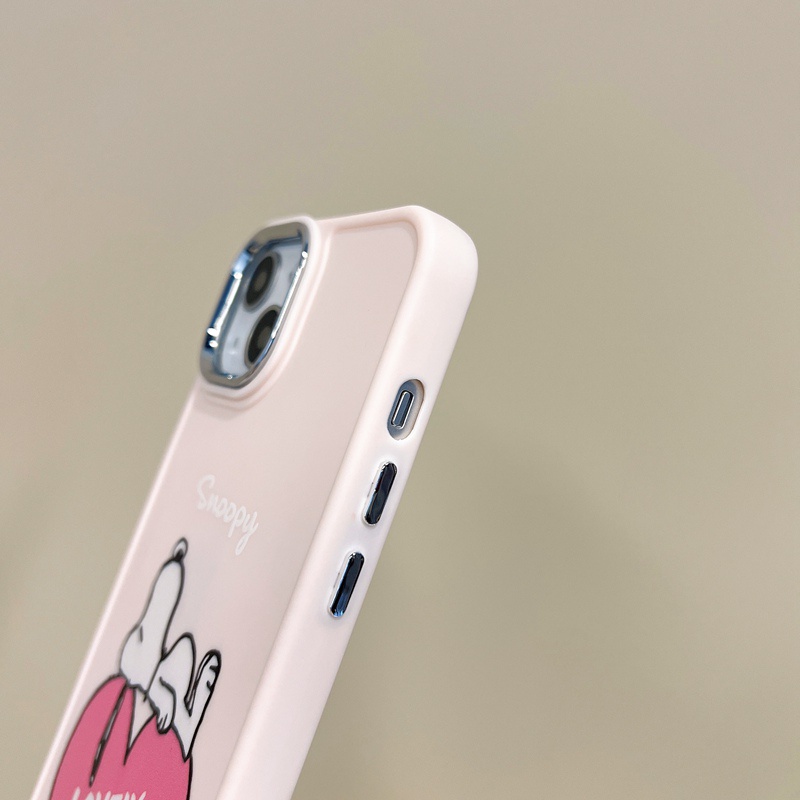 All New Electroplated Camera Skin Silicone Soft Case IPhone 11 12 13 14 Pro Max Women's Fashion Gift Cute Cartoon Phone Case Pink Love Snoopy