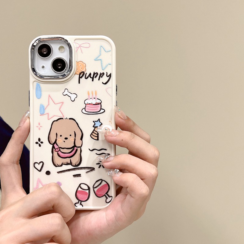 All New Electroplated Camera Skin Silicone Soft Case IPhone 11 12 13 14 Pro Max Women's Fashion Gift Cute Cartoon Phone Case Pet Dog CAKE