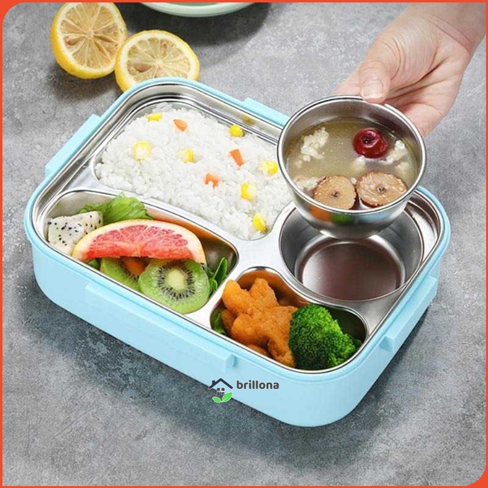 UPORS Kotak Makan Anti Tumpah Stainless Steel Lunch Box 4 Grid - UP4