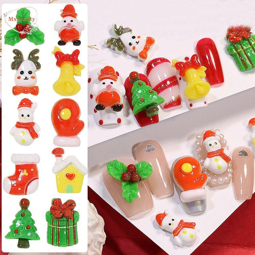 Mxbeauty Dekorasi Nail Art Warna-Warni Santa Claus Xmas Charms 3D Kawaii Snowman Kartun Sepatu Perhiasan Aksesoris