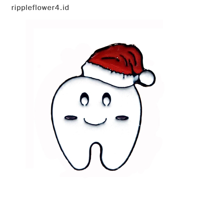 {rippleflower4.id} Pin Enamel Gigi Kartun Kreatif Gigi Sehat Topi Natal Bros Lencana Hadiah Perhiasan Pesta Natal Untuk Anak-Anak~