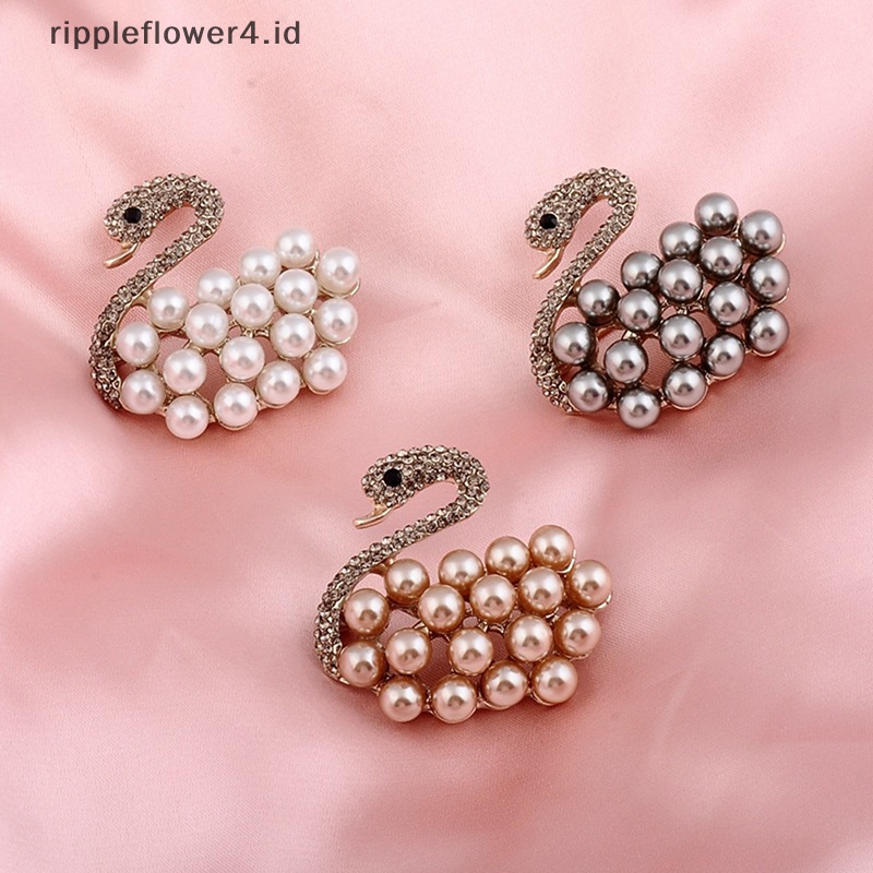 {rippleflower4.id} Mode Baru Kristal Angsa Bros Hewan Yang Indah Mutiara Kristal Bros Syal Gesper Bros Pesta Kantor Bros Pin Hadiah Pakaian Perhiasan~