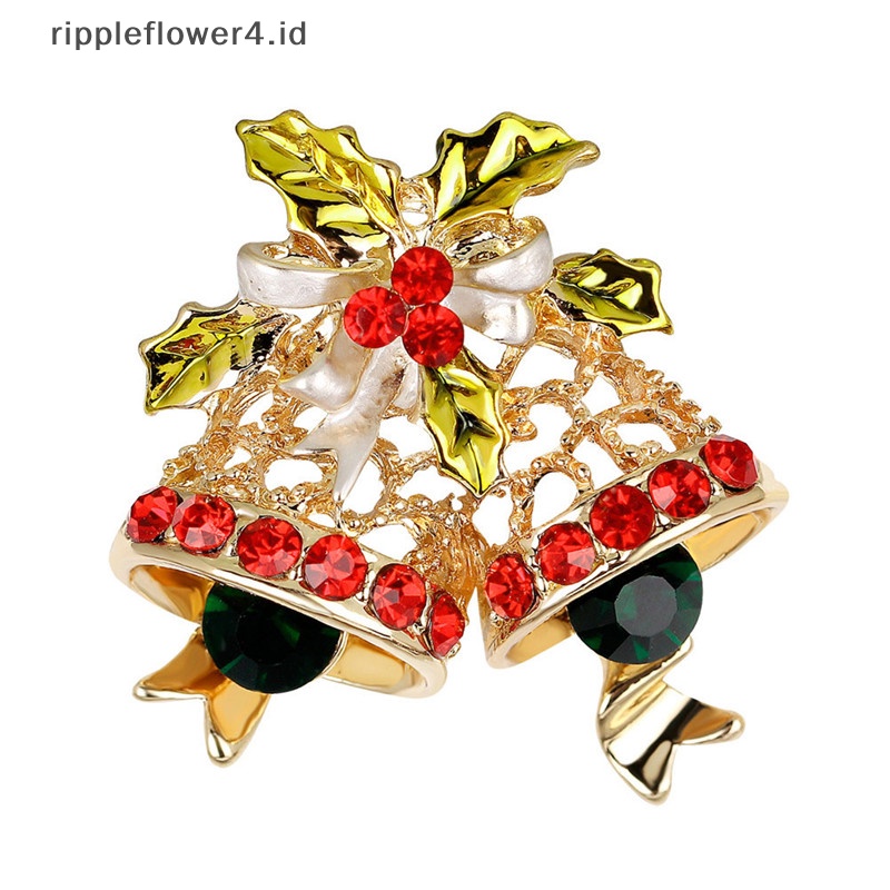 {rippleflower4.id} Bros Kristal Baru Pin Buket Pernikahan Lady Lonceng Snowman Pohon Hadiah Natal~