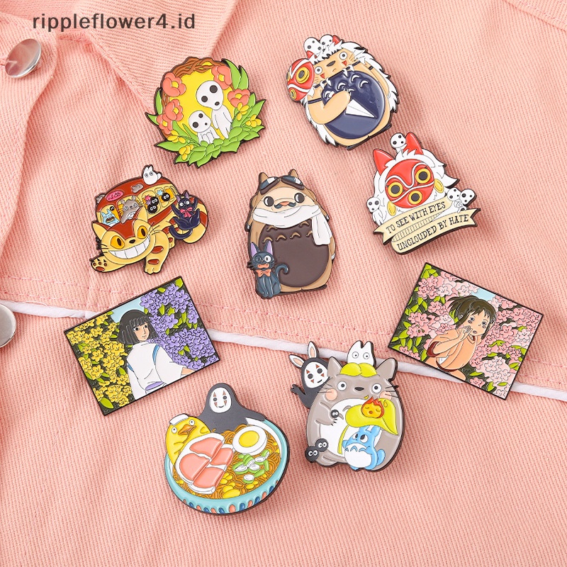 {rippleflower4.id} Spirited Away Totoro Enamel Pin Koleksi Anime Film Bros Kerah Pin Hutan Semangat Kucing Bus Catbus Ramen Lencana~