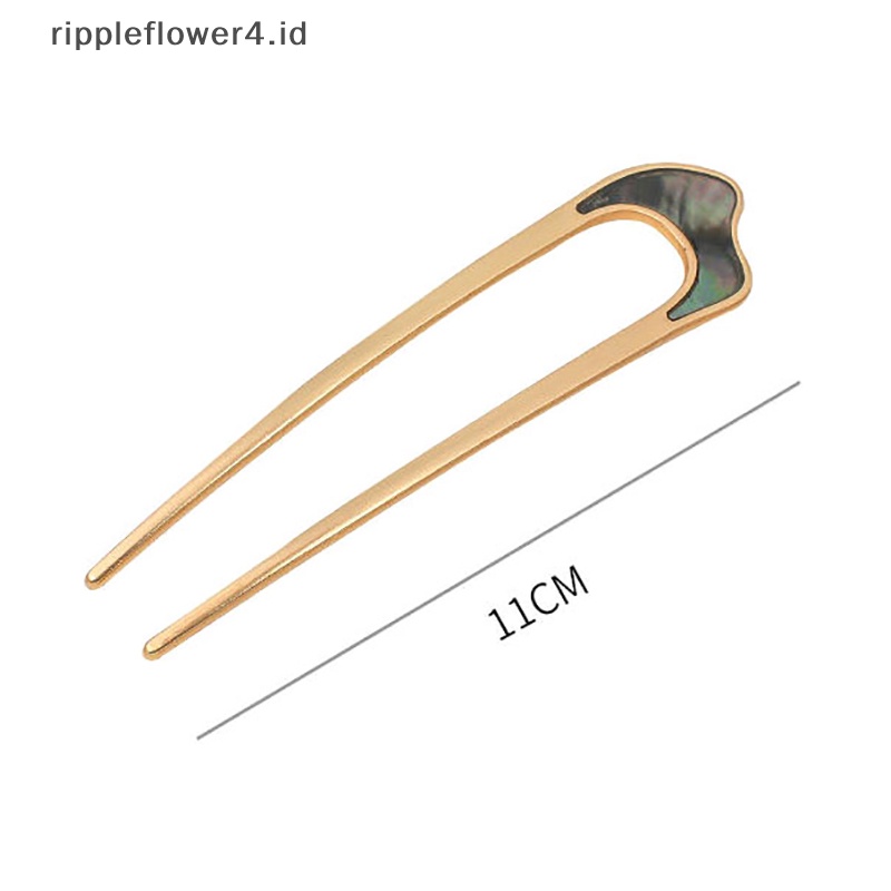 {rippleflower4.id} Temperamen Mode Sederhana Paduan Bentuk U Stik Wanita Rambut Shell Jepit Rambut Tools~