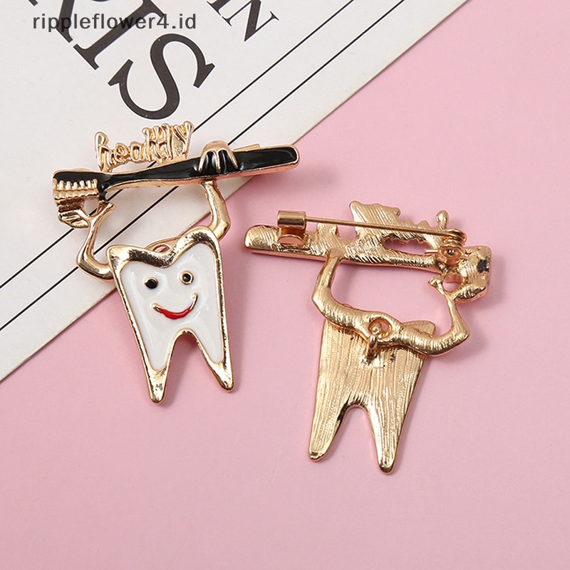 {rippleflower4.id} Sikat Gigi Gigi Kepribadian Enamel Kerah Bros Pin Perhiasan Logam Pin Kecil Untuk Hadiah Dokter Perawat~