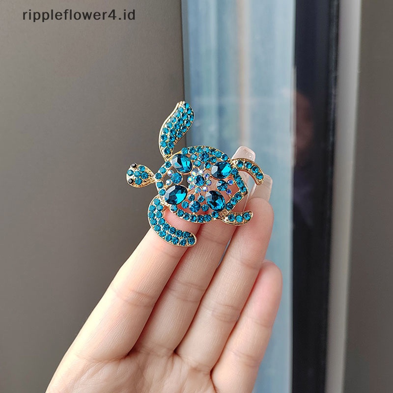 {rippleflower4.id} Biru Berlian Imitasi Penyu Laut Hewan Bros Pin Kristal Vintage Logam Kura Bros Untuk Wanita Mantel Lencana Korsase Perhiasan Hadiah~