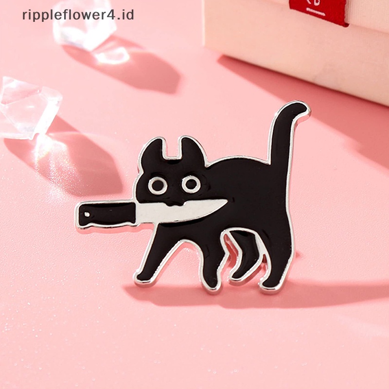 {rippleflower4.id} Kartun Kucing Hitam Pemodelan Pop-Enamel Bros Pin Fashion Lapel Lencana Pin Perhiasan Hadiah~