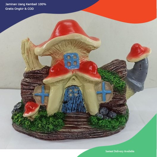 Hiasan aquarium rumah jamur besar, dekorasi aquarium rumah jamur besar, ornamen aquarium rumah jamur