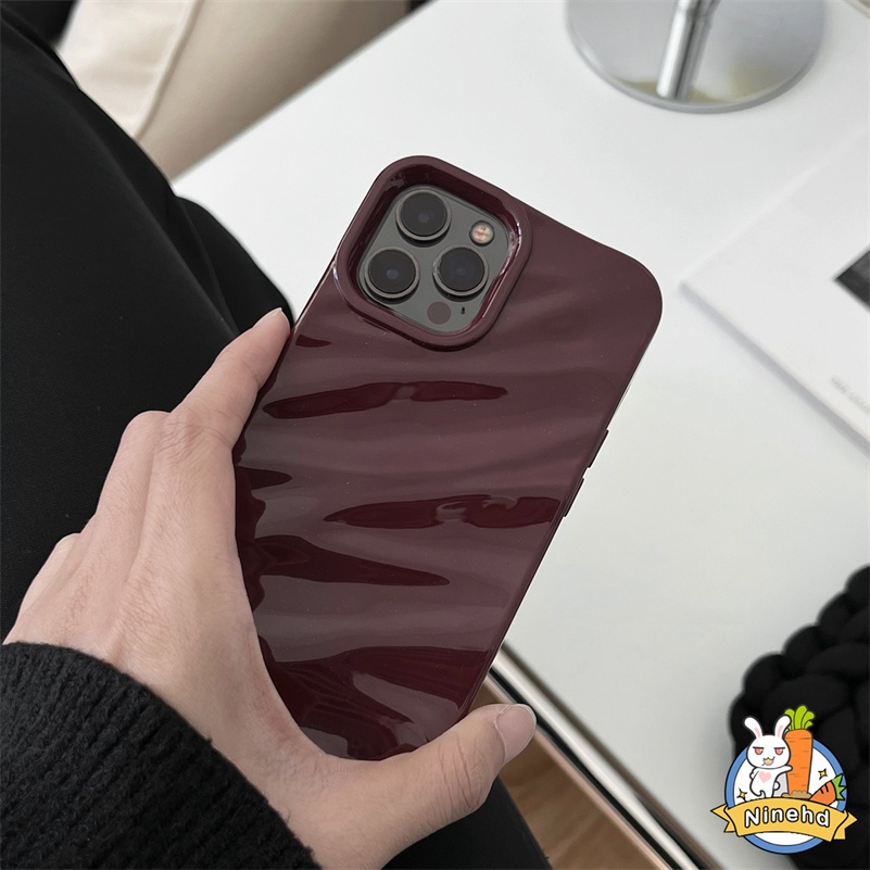 Casing iPhone Motif Gelombang Pleats Merah Anggur Mewah Kompatibel Untuk Iphone14 13 12 11 Pro Max X Xr Xs Max8 7 6 6s Plus SE 2020warna Solid Soft Case Tahan Debu Soft TPU Penutup Belakang