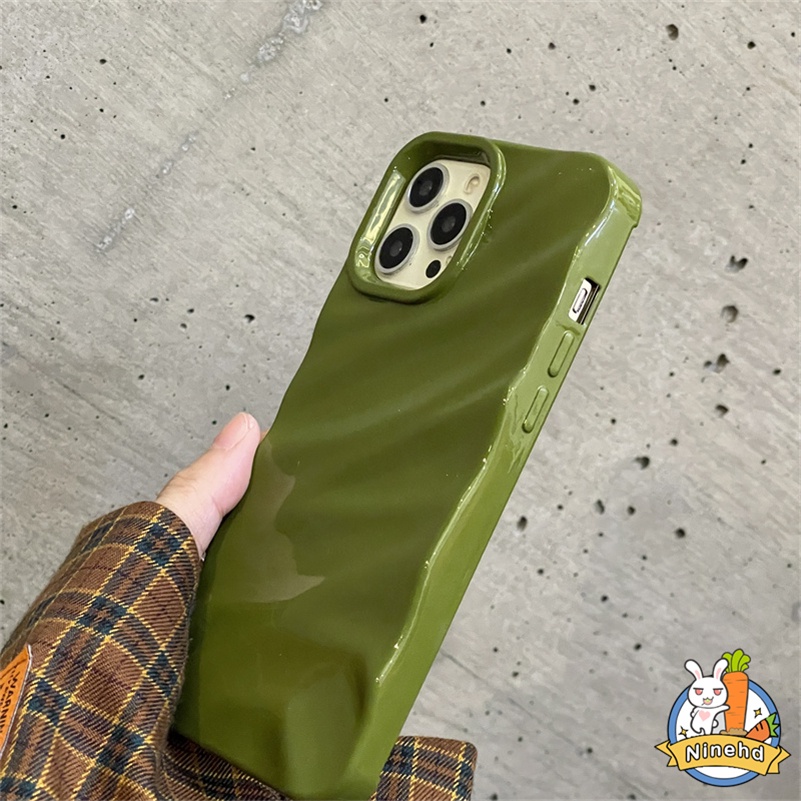 Simple Ins Premium Avocado Green 3D Lipit Gelombang iPhone Case Kompatibel Untuk Iphone14 13 12 11 Pro Max X Xr Xs Max8 7 6 6s Plus SE 2020karet Shockproof Phone Case Soft TPU Cover