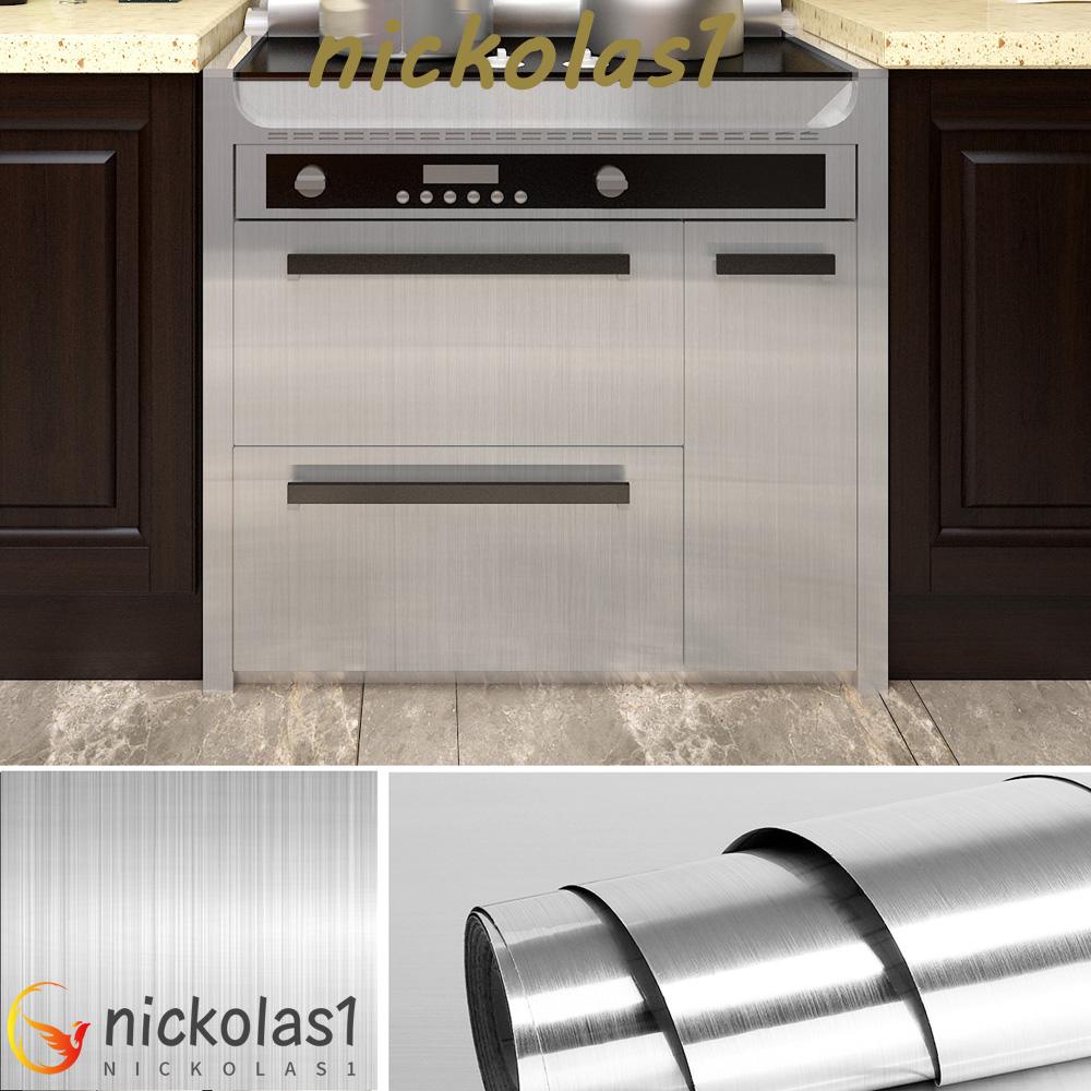 Nickolas1 Stiker Dinding Silver Tahan Minyak Logam Disikat Dapur Alat Rumah Furniture Kulkas Dekorasi Rumah