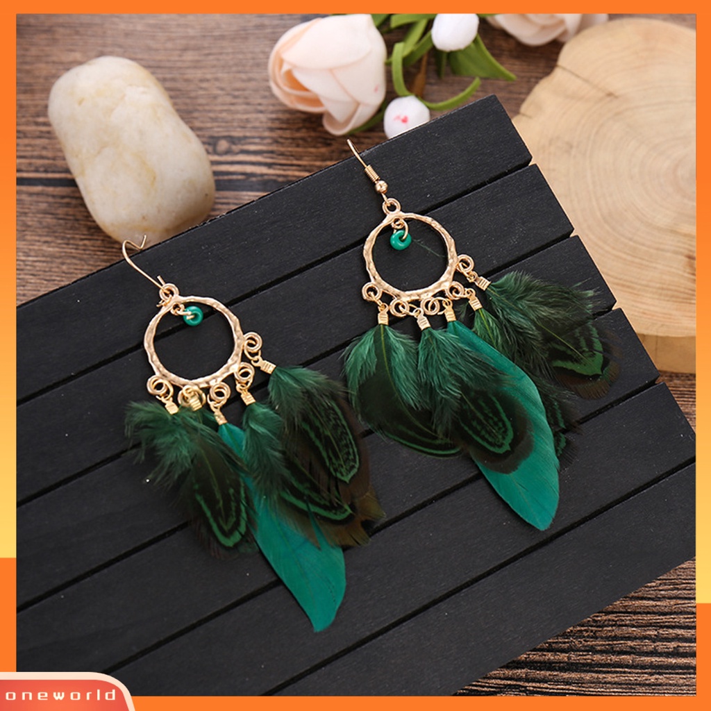 [WOD] 1pasang Menjuntai Anting Bulat Manik-Manik Etnik Retro Electroplating All-match Dekorasi Hadiah Wanita Bulu Rumbai Panjang Drop Earrings Perhiasan Untuk Pakaian Sehari-Hari