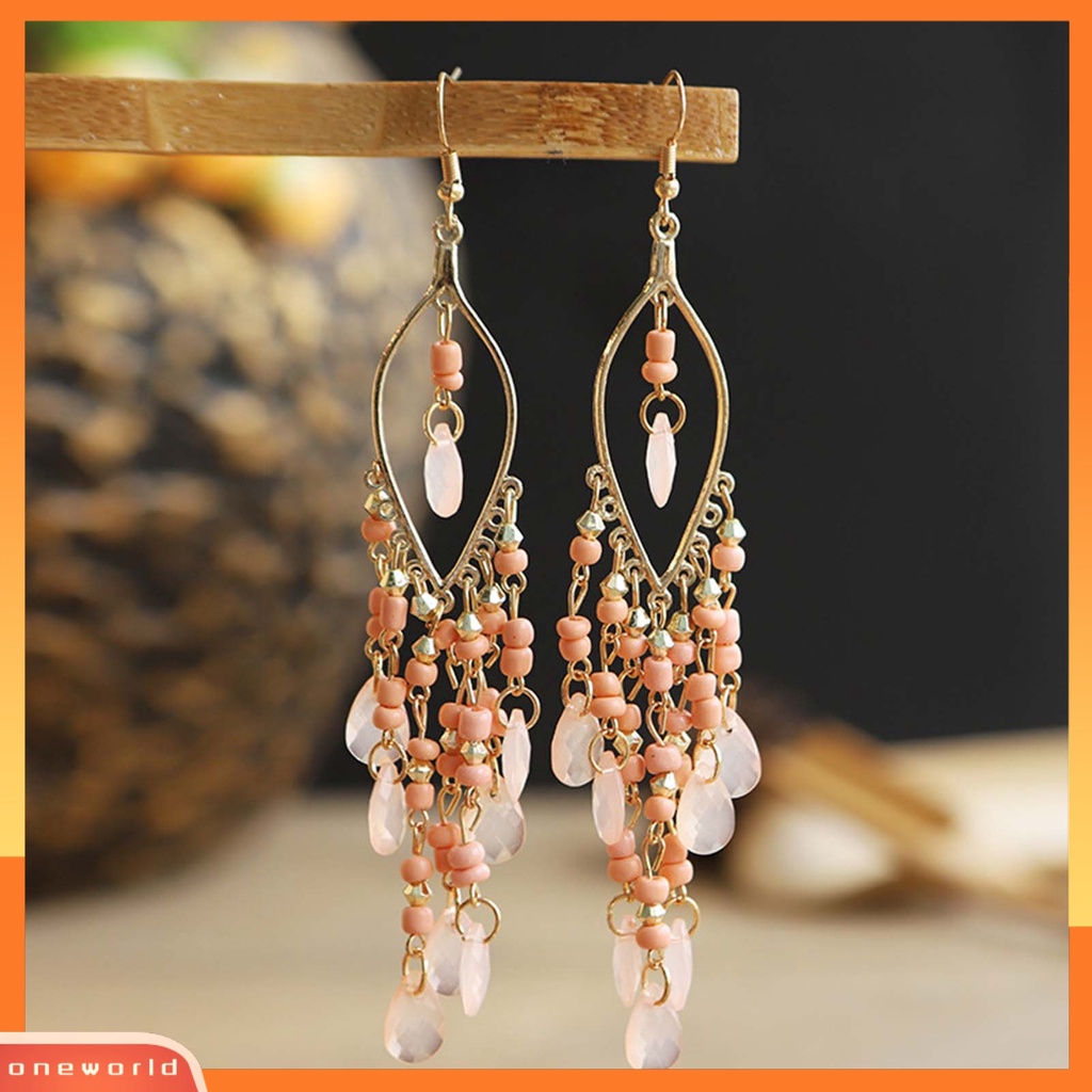 [WOD] 1pasang Anting Menjuntai Menawan Gaya Etnik Alloy Hollow Beads Rumbai Wanita Earrings Untuk Pesta