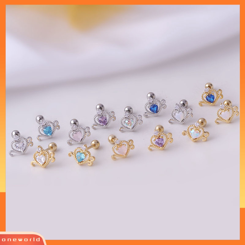 [WOD] 1pc Stud Earring Cubic Zirconia Hias Mengkilap Elegan Geometris Electroplating Wanita Berongga Jantung Telinga Stud Tulang Rawan Anting Perhiasan Dekorasi Hadiah Untuk Pacaran