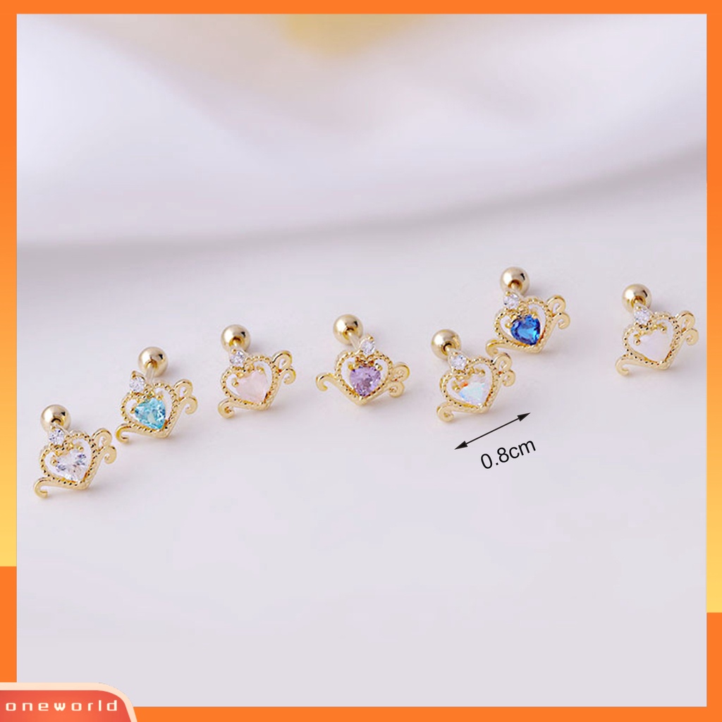 [WOD] 1pc Stud Earring Cubic Zirconia Hias Mengkilap Elegan Geometris Electroplating Wanita Berongga Jantung Telinga Stud Tulang Rawan Anting Perhiasan Dekorasi Hadiah Untuk Pacaran