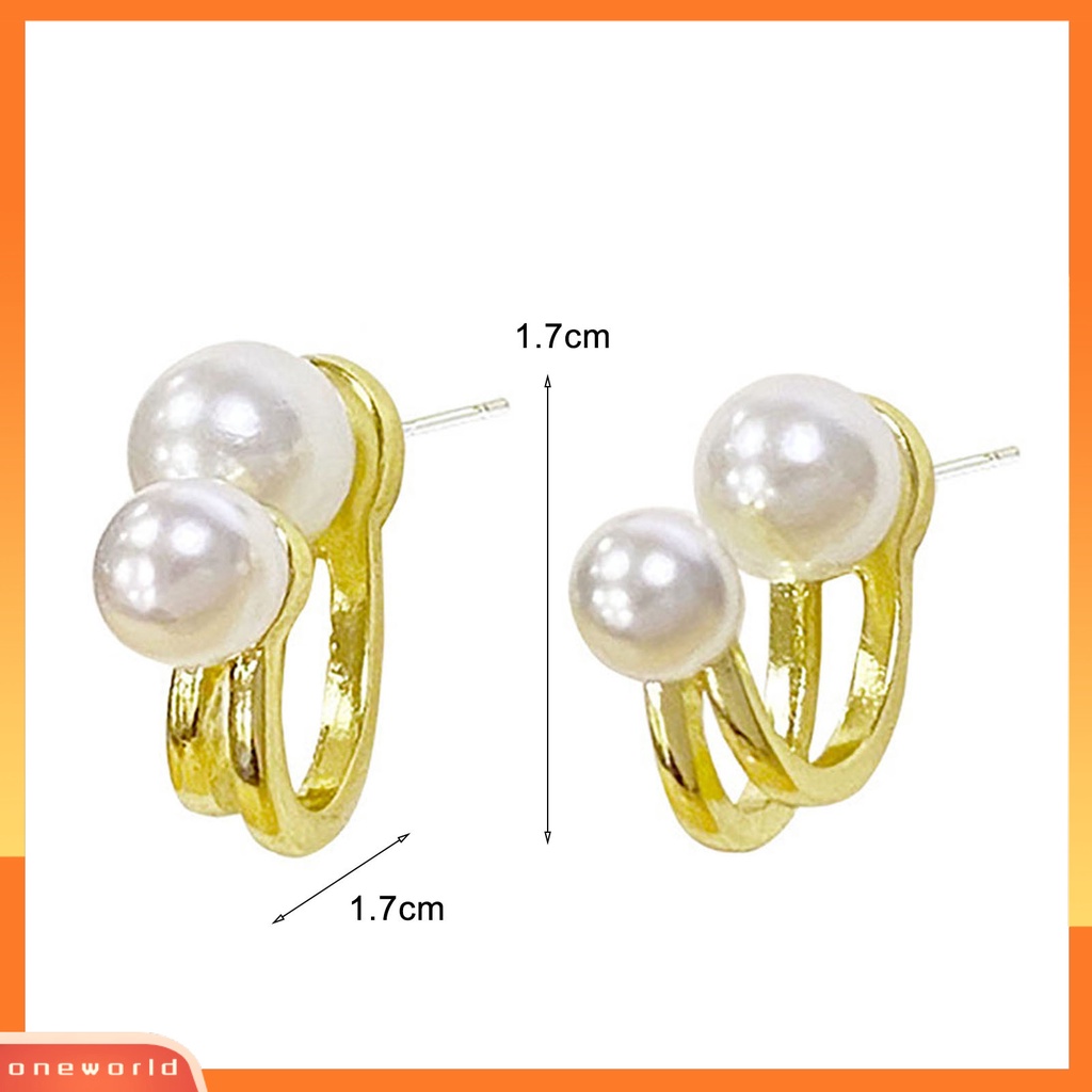 [WOD] 1pasang Anting Lady Mutiara Imitasi Simple Double-layer Anggun Stud Earrings Untuk Hadiah