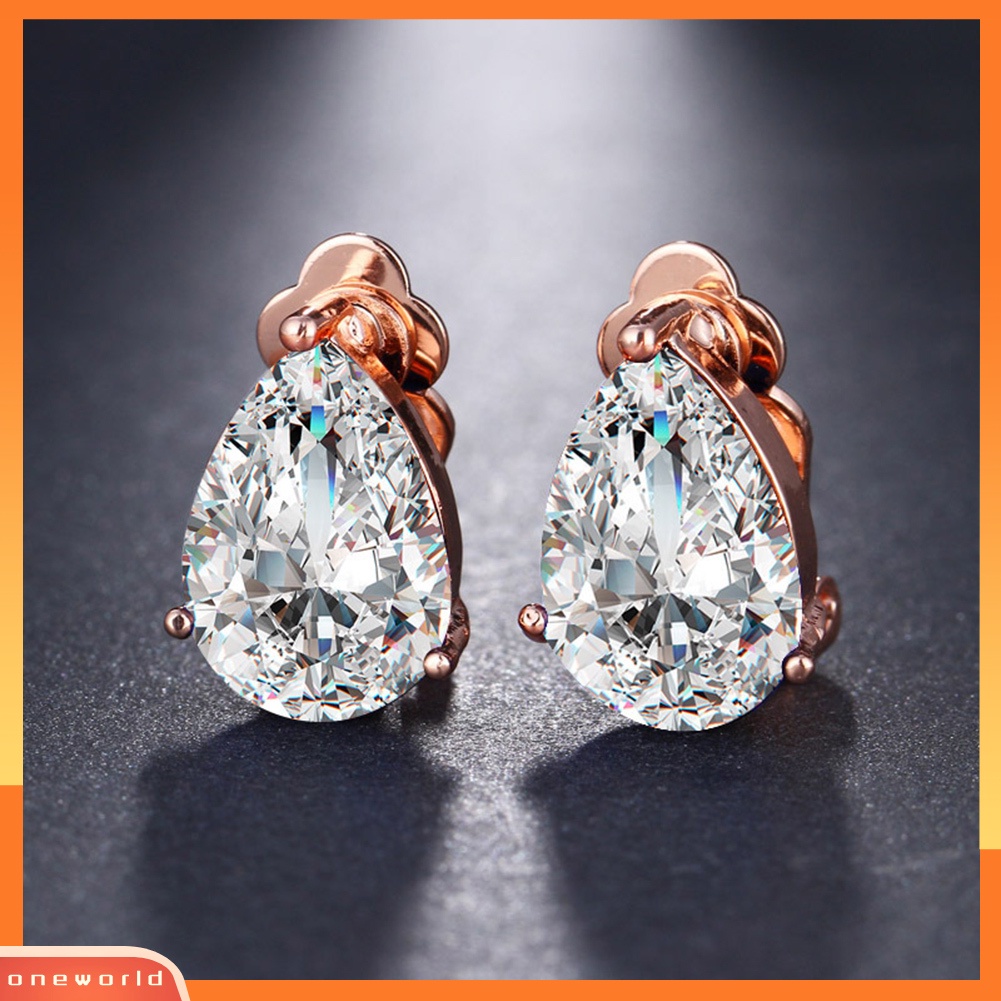 [WOD] Fashion Wanita Tetesan Air Cubic Zirconia Klip On Anting Pesta Perhiasan Hadiah