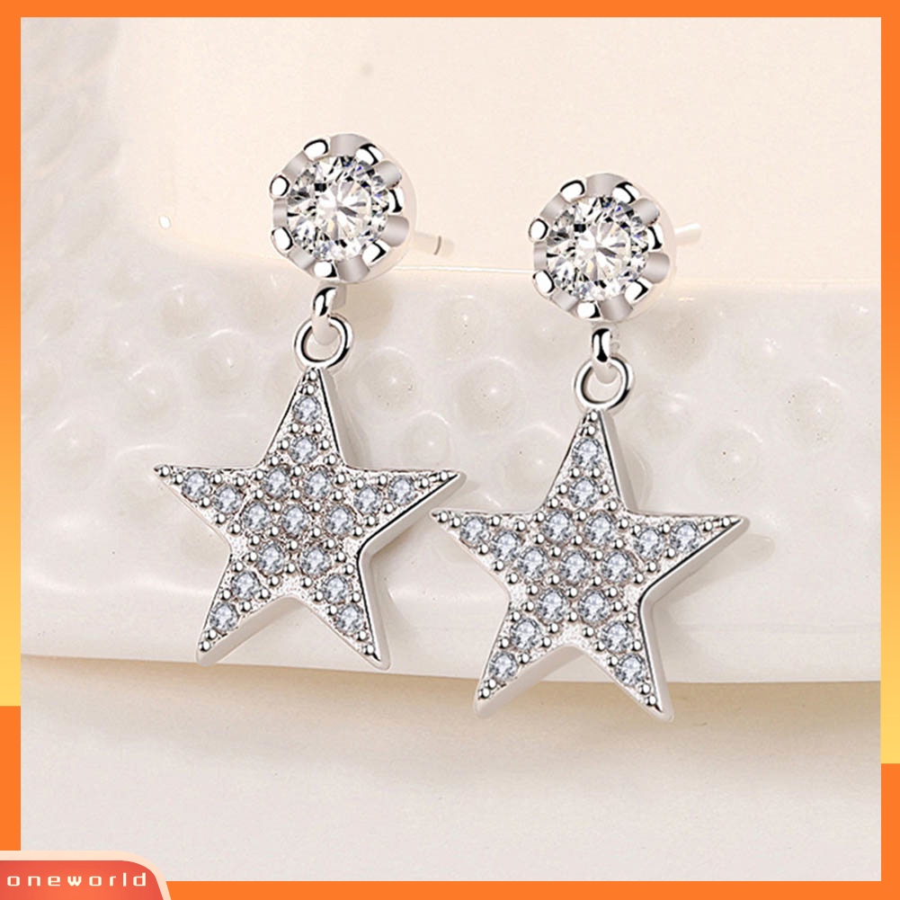 [WOD] Wanita Cubic Zirconia Bintang Berujung Lima Menjuntai Ear Stud Earrings Perhiasan Hadiah