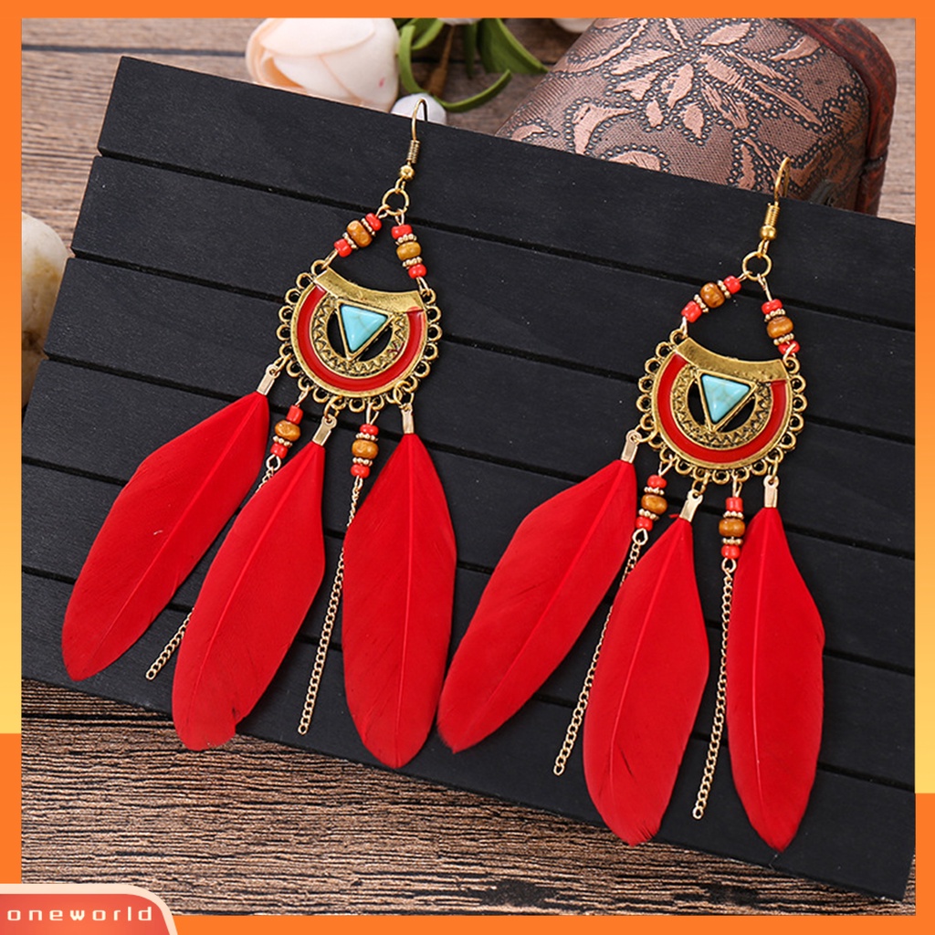 [WOD] 1pasang Anting Kait Gaya Bohemia Etnik Bulu Sintetis Indah Lady Boho Anting Menjuntai Untuk Prom