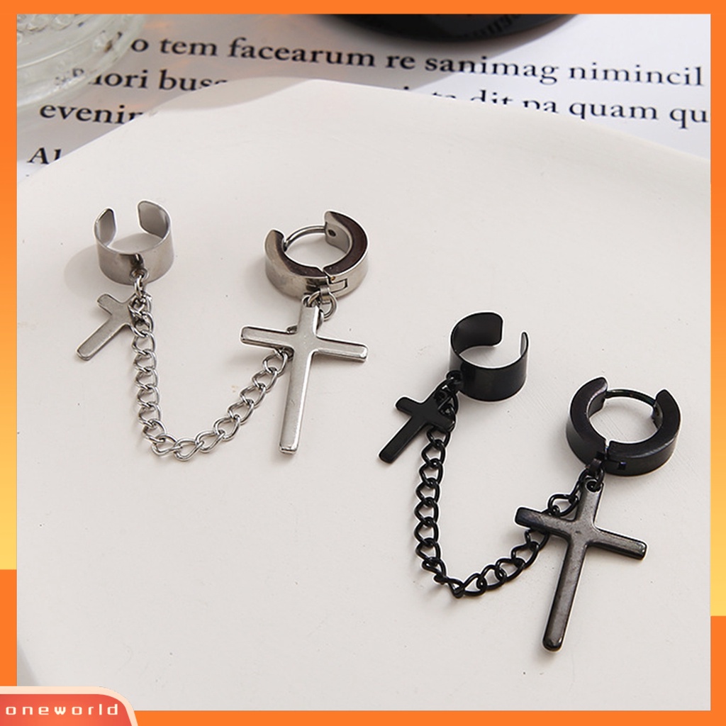 [WOD] 1 Pc Punk Anting Indah Telinga Dekorasi Vintage Rantai Keren Perhiasan Pria Salib Manset Anting-Anting Perhiasan Fashion