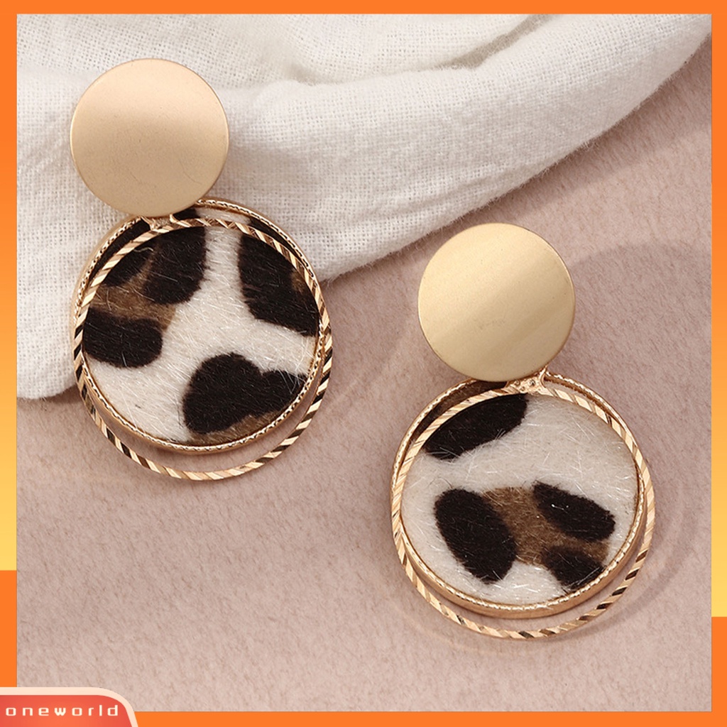 [WOD] 1pasang Anting Wanita Anting Hoop Lingkaran Geometris Bahan Alloy Motif Leopard Anting Bulat Untuk Pakaian Sehari-Hari