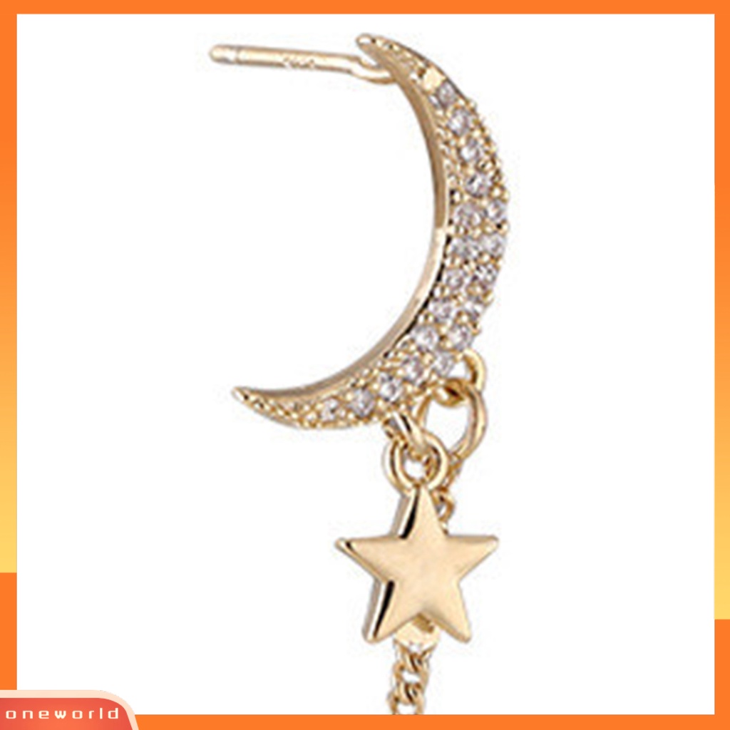 [WOD] 1pc Anting Pejantan Bentuk Bulan Berlian Imitasi Mengkilap Hias Semua Pertandingan Lady Clip Earrings Aksesori Wanita