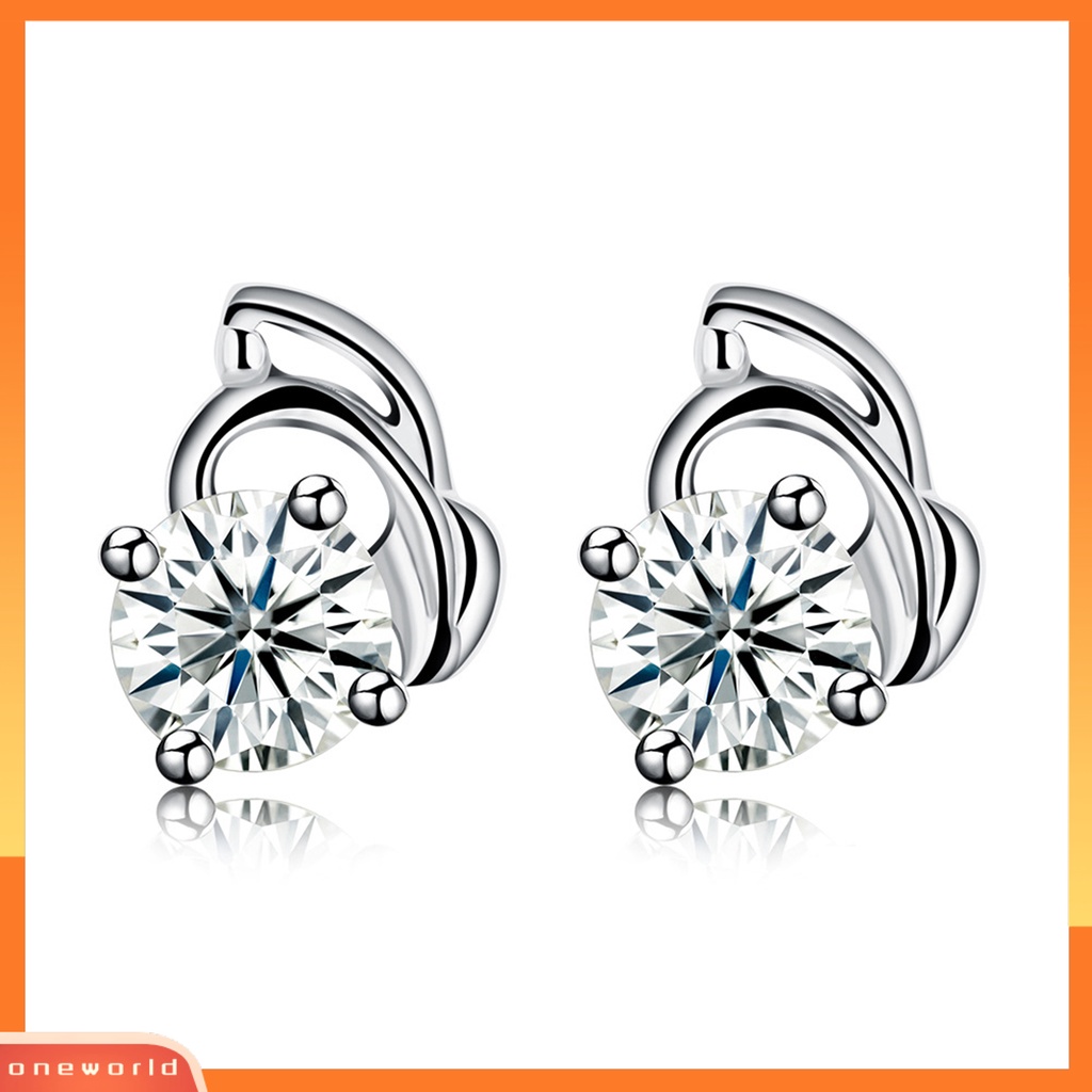 [WOD] 1pasang Anting Wanita Cubic Zirconia Halus925Silver Shiny Silver Color Stud Earring Untuk Outdoor