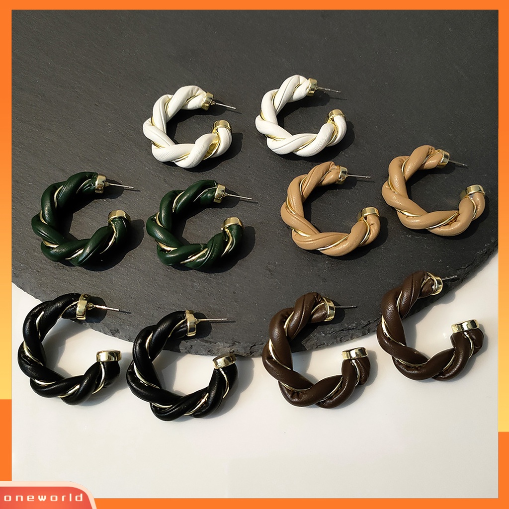 [WOD] Memutar Dikepang Hoop Wanita Anting Kulit Imitasi Berliku Elegan Stud Earrings Fashion Perhiasan