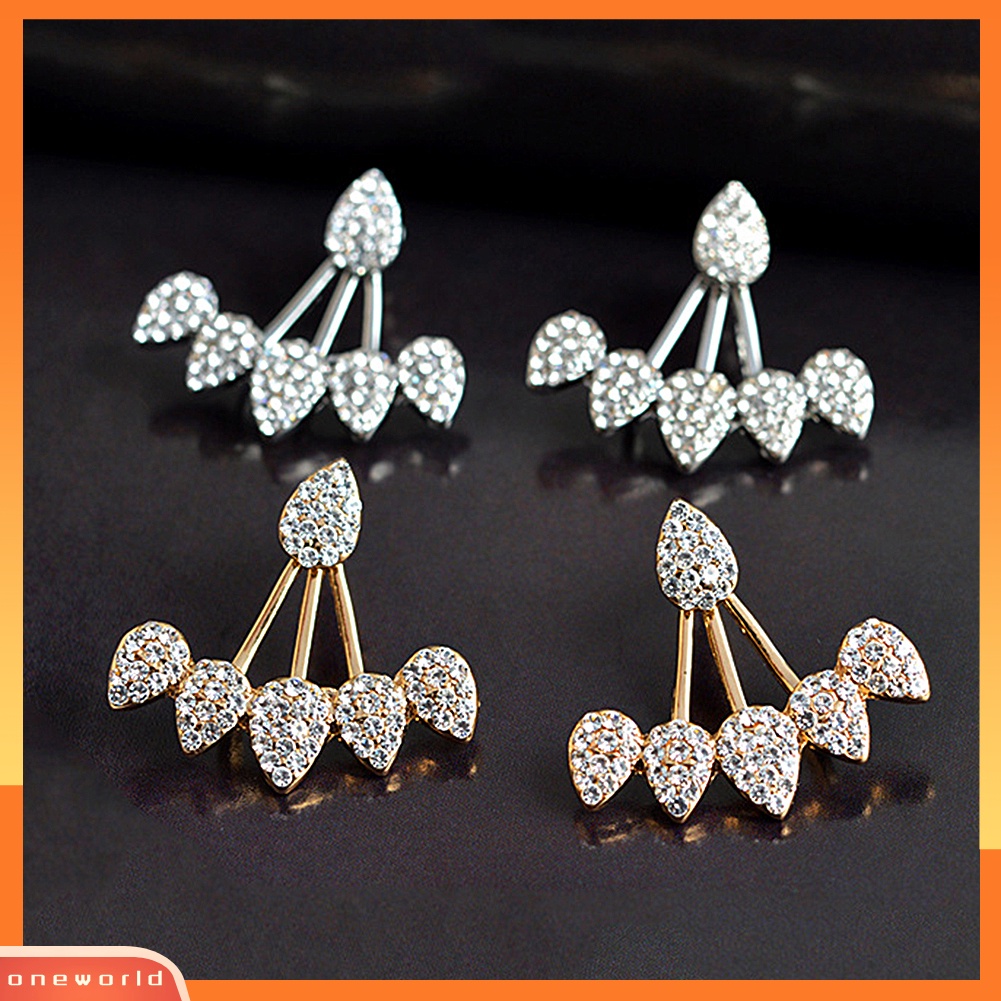 [WOD] Wanita Chic Tetesan Air Berlian Imitasi Depan Belakang Telinga Jaket Tindik Stud Earrings