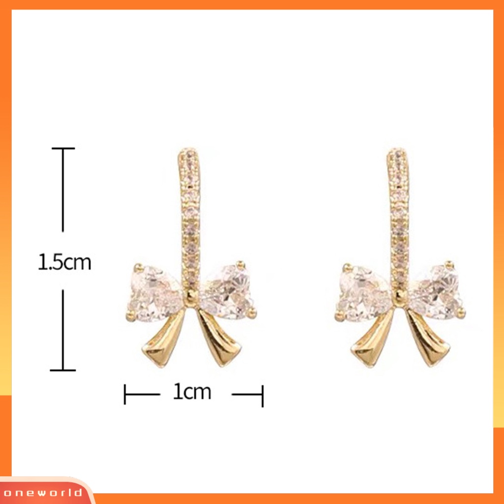 [WOD] 1pasang Wanita Menjuntai Anting Busur Cubic Zirconia Perhiasan Bersinar Gaya Korea Stud Earrings Hadiah Ulang Tahun