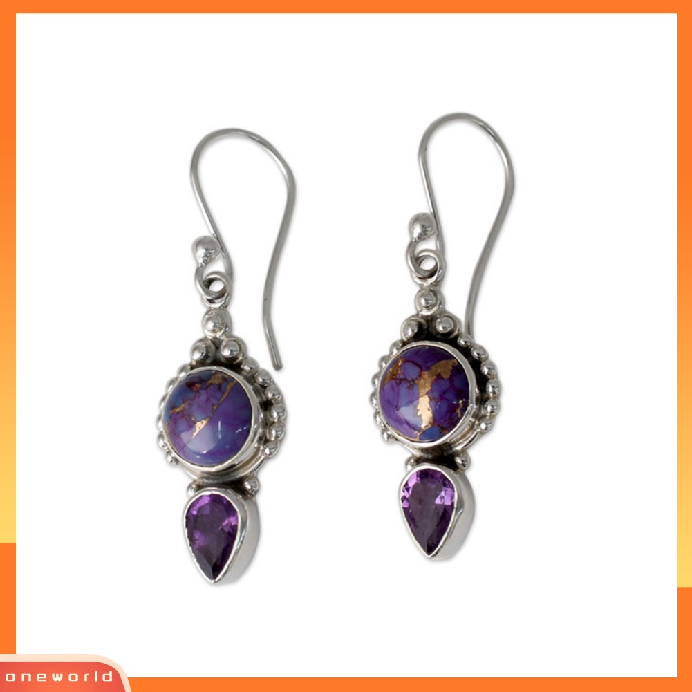 [WOD] Fashion Faux Amethyst Gemstone Water Drop Menjuntai Kait Anting Wanita Perhiasan