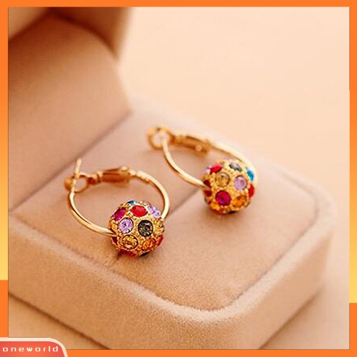 [WOD] Wanita Berlian Imitasi Warna-Warni Beruntung Bola Liontin Huggie Leverback Earrings Eardrops