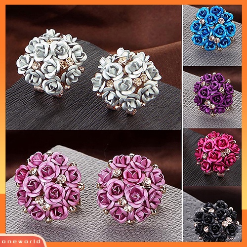 [WOD] Wanita Gadis Perhiasan Elegan Bunga Mawar Kristal Berlian Imitasi Ear Stud Earrings