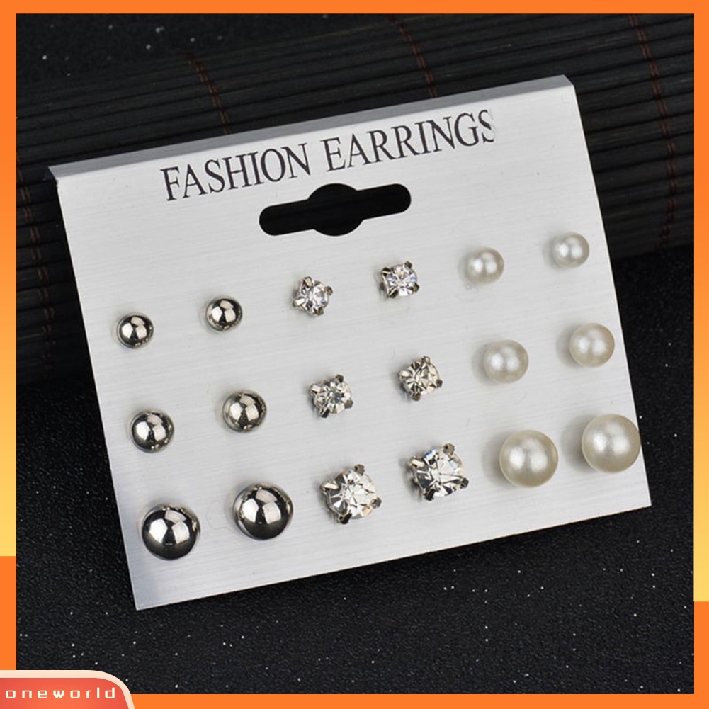 [WOD] 9pasang Fashion Berlian Imitasi Mutiara Imitasi Anting Wanita Ear Stud Set Perhiasan Hadiah