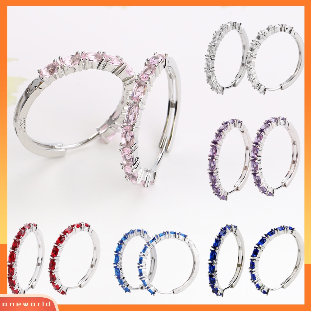 [WOD] Wanita Fashion Oval Potong Zirkon Telinga Klip Anting Hoop Earrings Mewah Perhiasan Hadiah