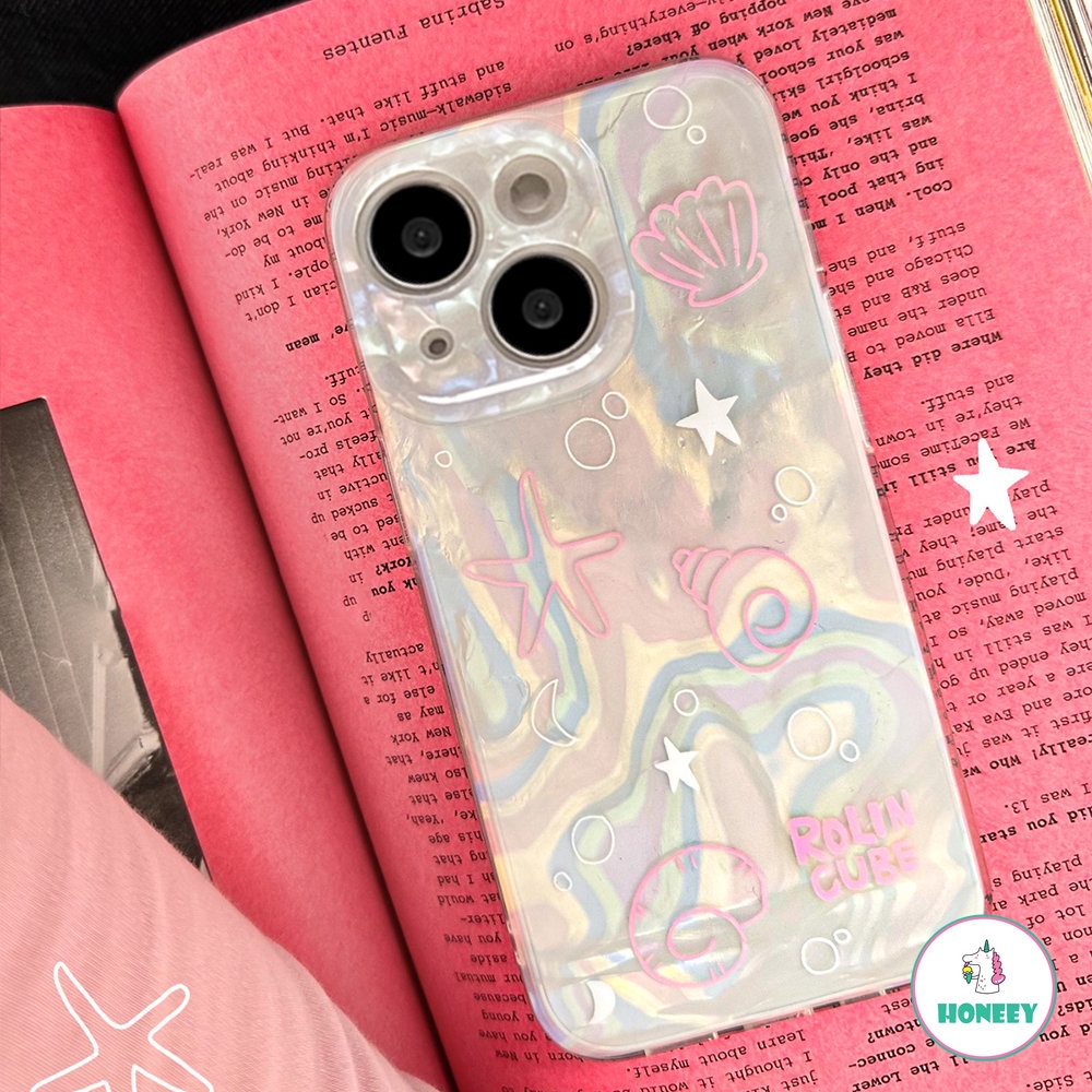 IPHONE Korea Glitter Ocean Lines Back Cover Kompatibel Dengan Iphone11 12 Pro 13 14 Pro Max14 Plus Case Kartun Lucu IMD Phone Cover