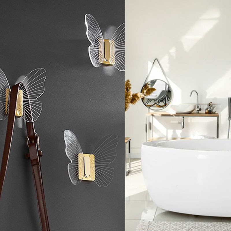 Acrylic Brass Hook Butterfly Robe Hooks Pintu Tas Tempat Kunci Rak Gantungan Handuk Dinding Mouted Peralatan Kamar Mandi Dekorasi Rumah