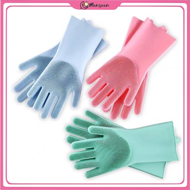 MONSOON - D6095 Sarung Tangan Karet / Sarung Tangan Cuci Piring H570 / Sarung Tangan Cuci Piring Silikon Multifungsi / Sarung Tangan Silikon