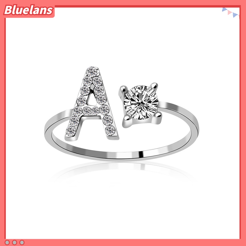 [BLS] Cincin Terbuka Indah Adjustable Warna Silver Adjustable Huruf Alfabet Perhiasan Wanita Untuk Pesta